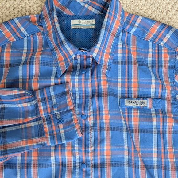 Columbia PFG Omni-Shade Long Sleeve Shirt Women's M Blue Coral Pink Plaid - Picture 10 of 16